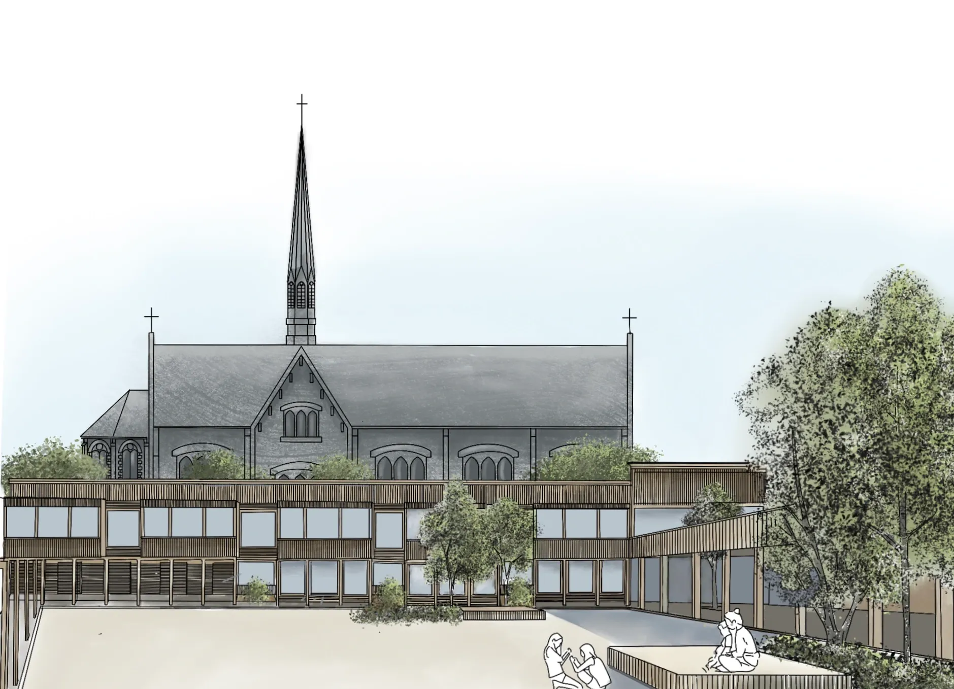illustration de la cour de récréation de l'école réalisé à l'Ipad