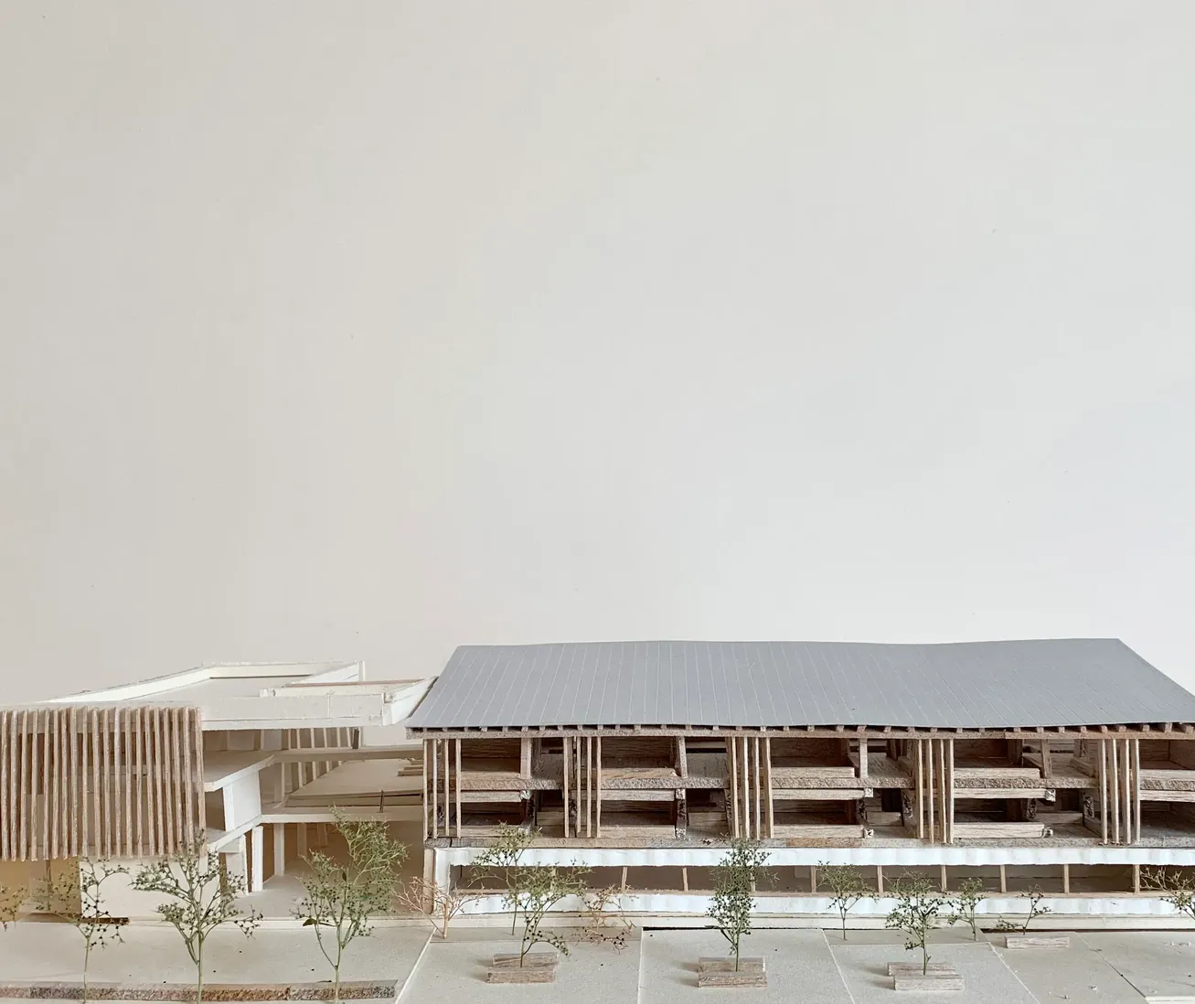 photo de la maquette : facade de l'école entre espace public et espace privé