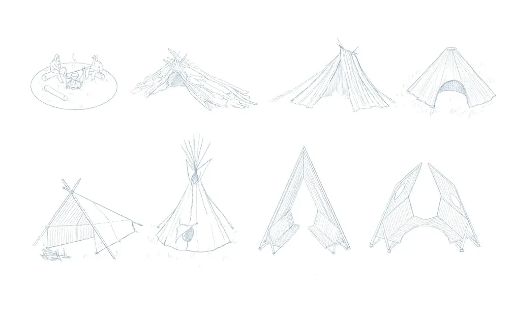 croquis de l'evolution de la cabane en bois