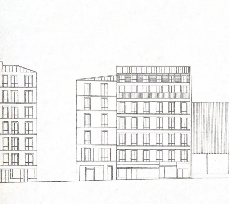 élévation de la rue menilmontant : facade du gymnase réalisé a la main