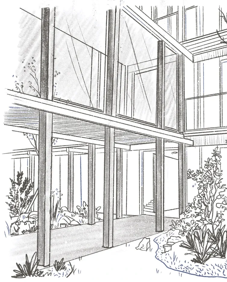 illustration de la cour de l'immeuble : le jardin