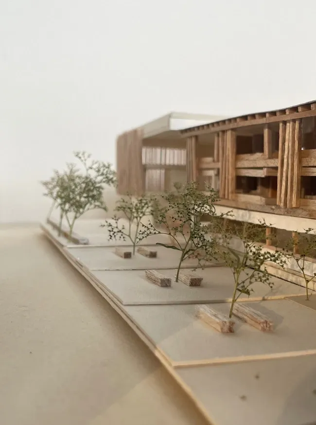 maquette au 1.200e : materialité en facade